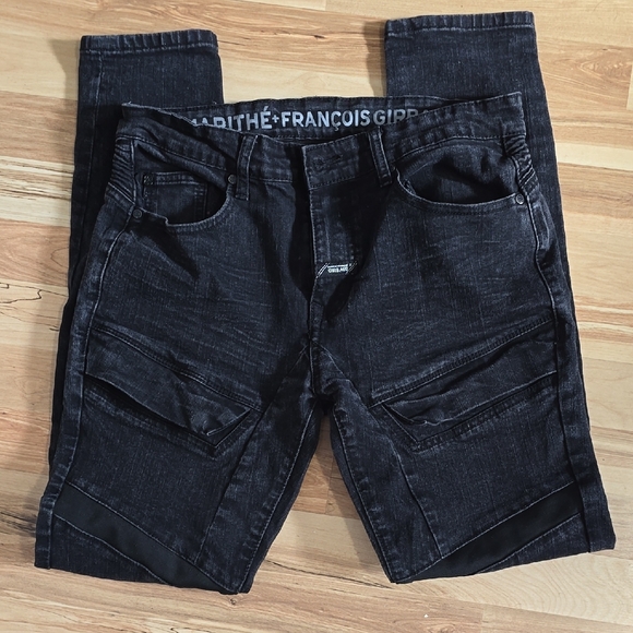 Marithe Francois Girbaud Moto Jeans Mens 32x32 Black Panel Stretch Denim Streetw - Picture 2 of 14